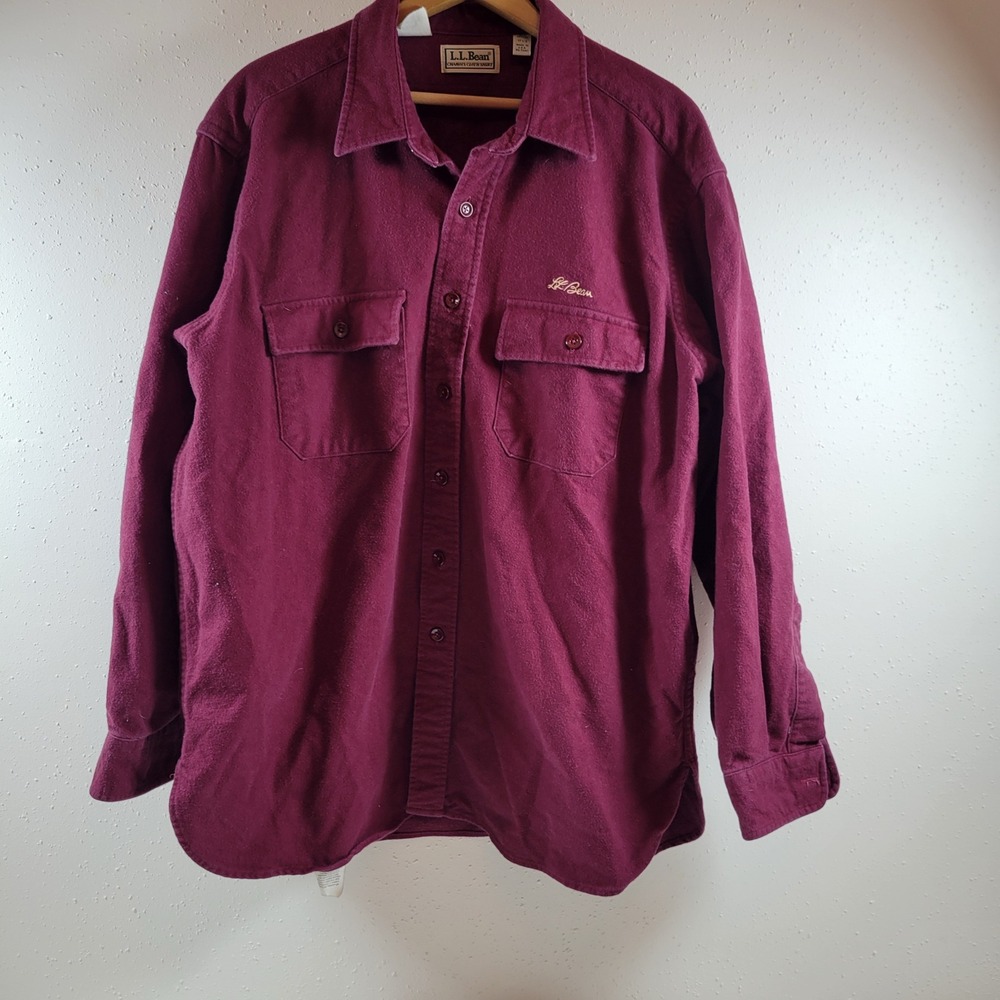 Vintage L.L. Bean Chamois Cloth Shirt Men 17.5 Burgundy Excellent USA Flannel